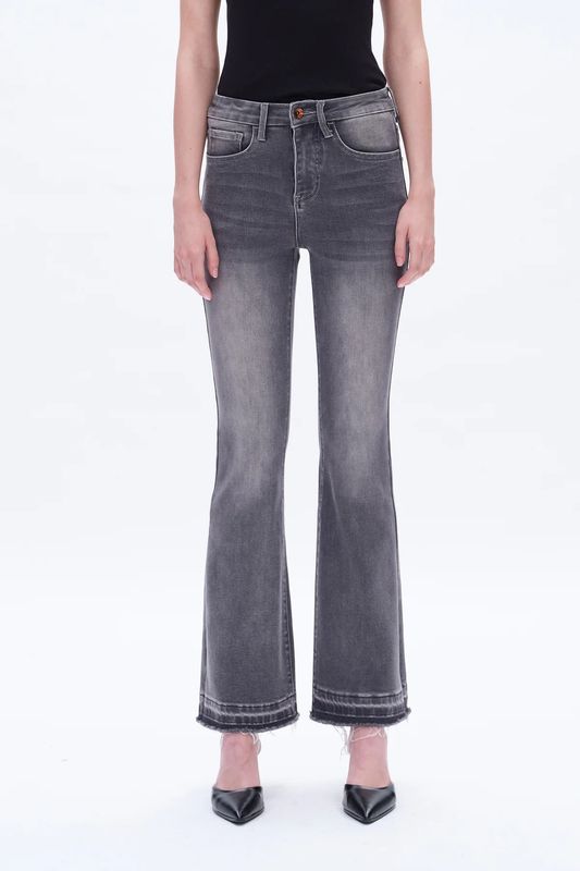 High Rise Raw Hem Flare Jeans