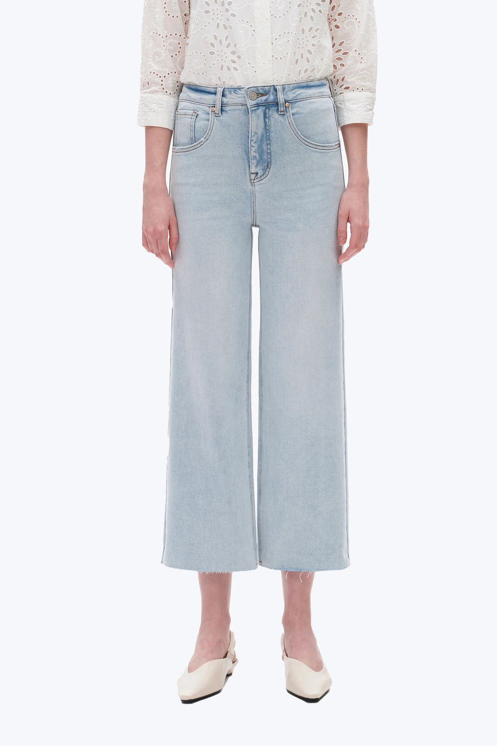 BAYEAS Cropped Raw Hem Wide Leg Jeans 