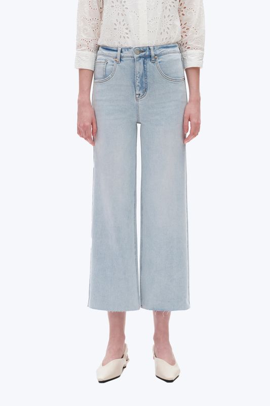 BAYEAS Cropped Raw Hem Wide Leg Jeans 