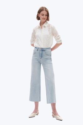 BAYEAS Cropped Raw Hem Wide Leg Jeans 