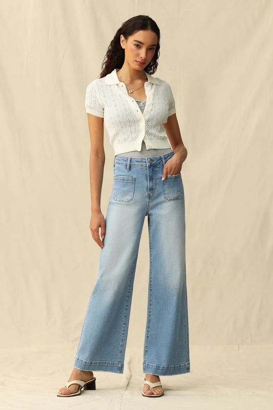 BAYEAS High Rise Patch Pockets Wide Leg Jeans