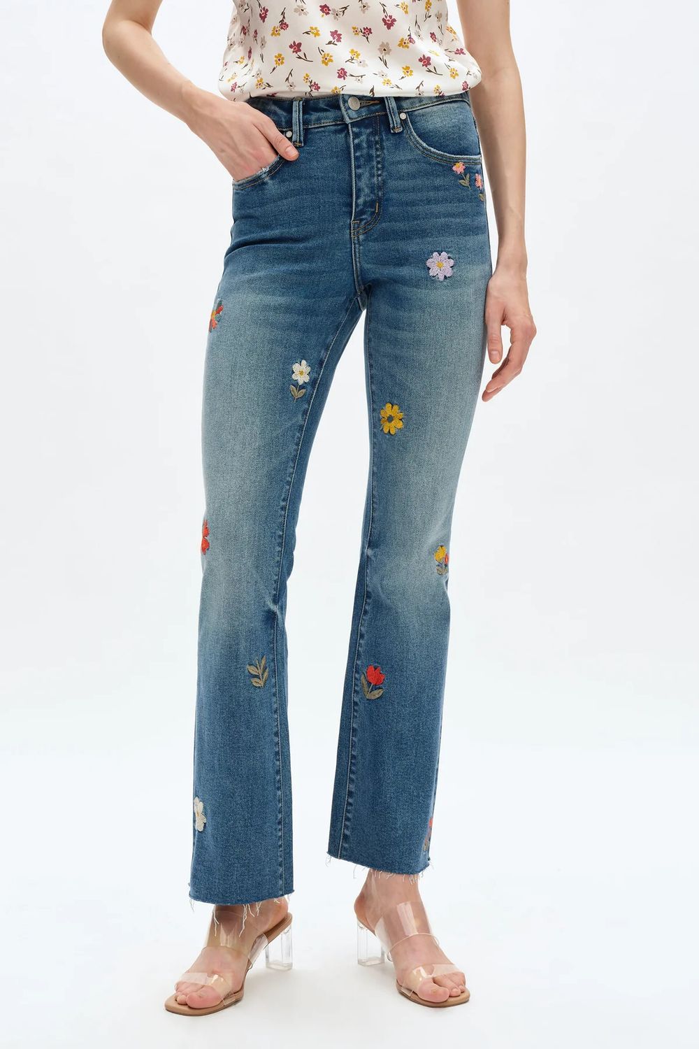 Flora Embroidered Mid Rise Bootcut Jeans | BAYEAS
