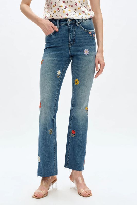 Flora Embroidered Mid Rise Bootcut Jeans | BAYEAS