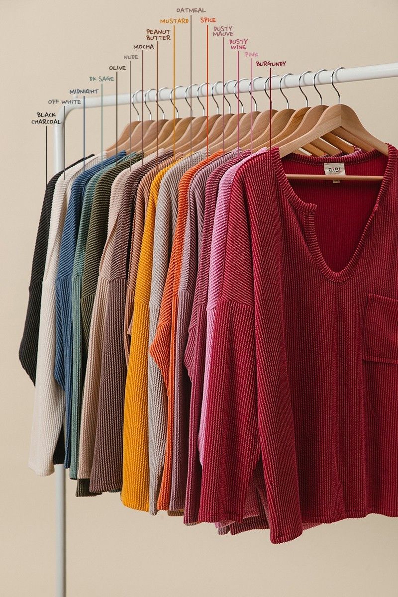 Wavy Two Tone Rib Notch Neck Top