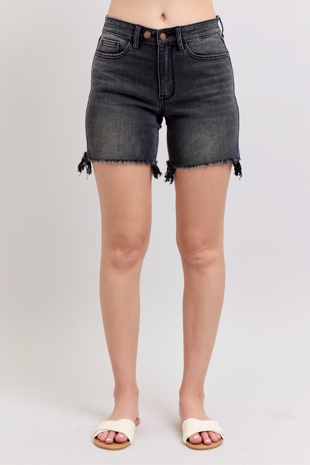 Long Cut Off 2 Button Denim Dad Shorts | Judy Blue