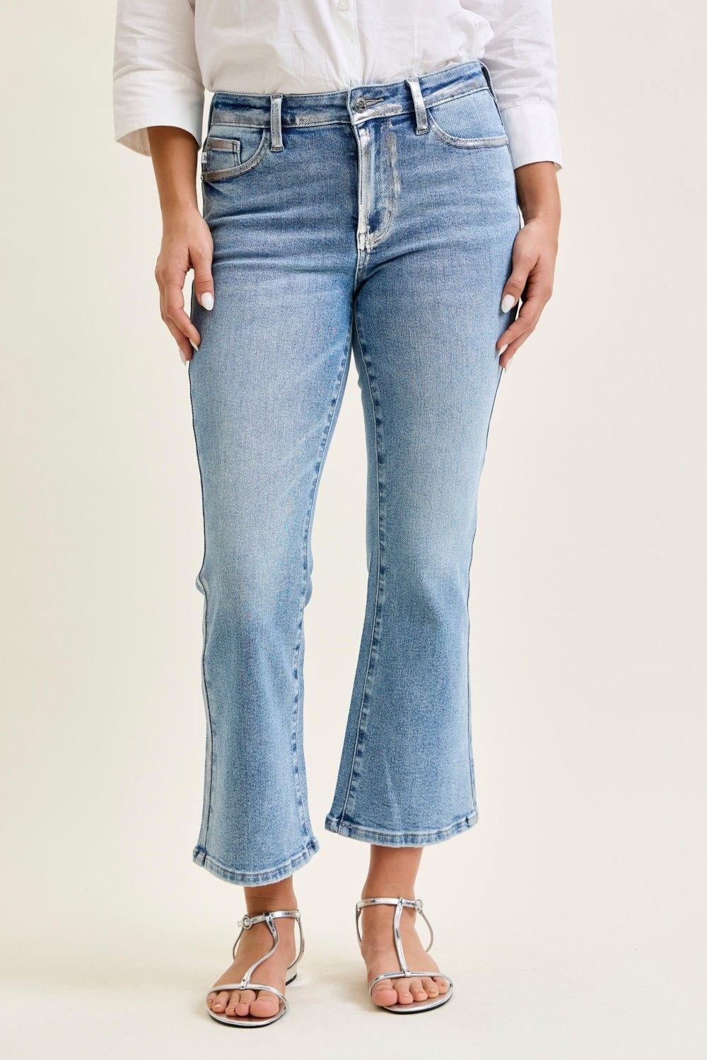 Kick Flare + Foiled Seams Cropped Jeans