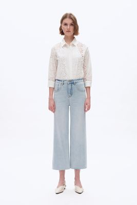 High Rise Wide Leg w/ Raw Hem Crop Jeans | BAYEAS