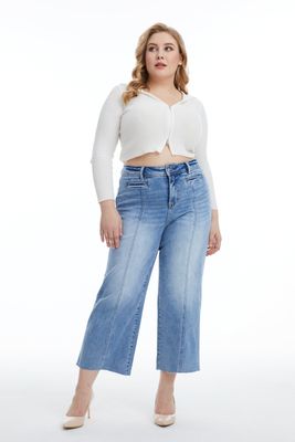 High Rise Front Seam Detail Wide Leg Jeans | BAYEAS