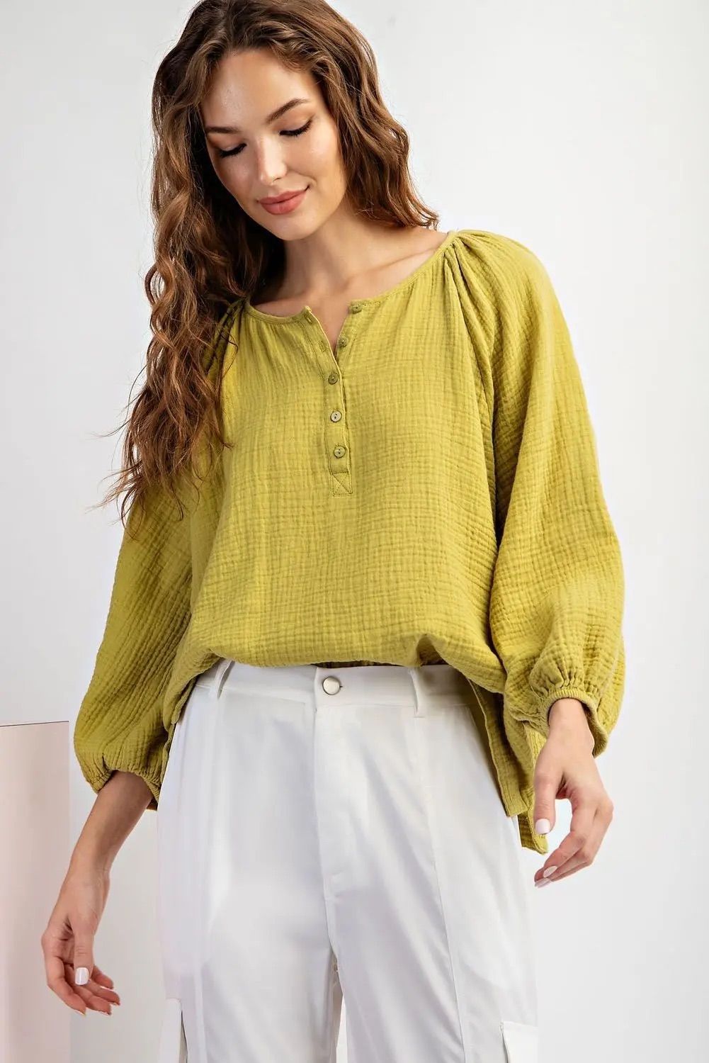 Long Sleeve Cotton Gauze Blouse