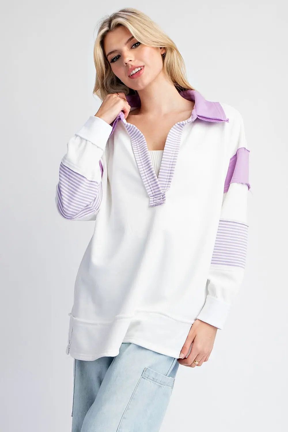 Colourblock Deep V Pullover Sweatshirt