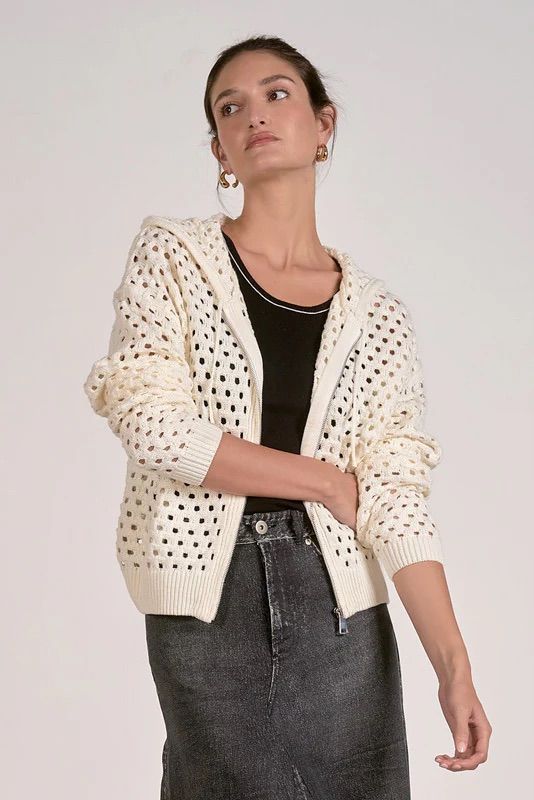 Open Crochet Hoodie Cardigan | Elan