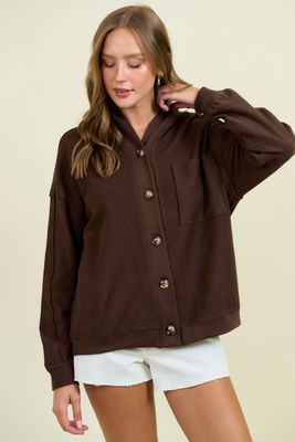 Raw Edge Button Front Hoodie Jacket