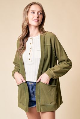 Washed Oversized Pocket Cardigan