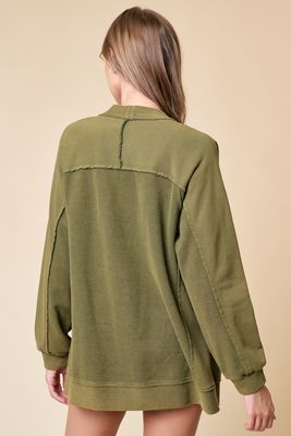 Washed Oversized Pocket Cardigan