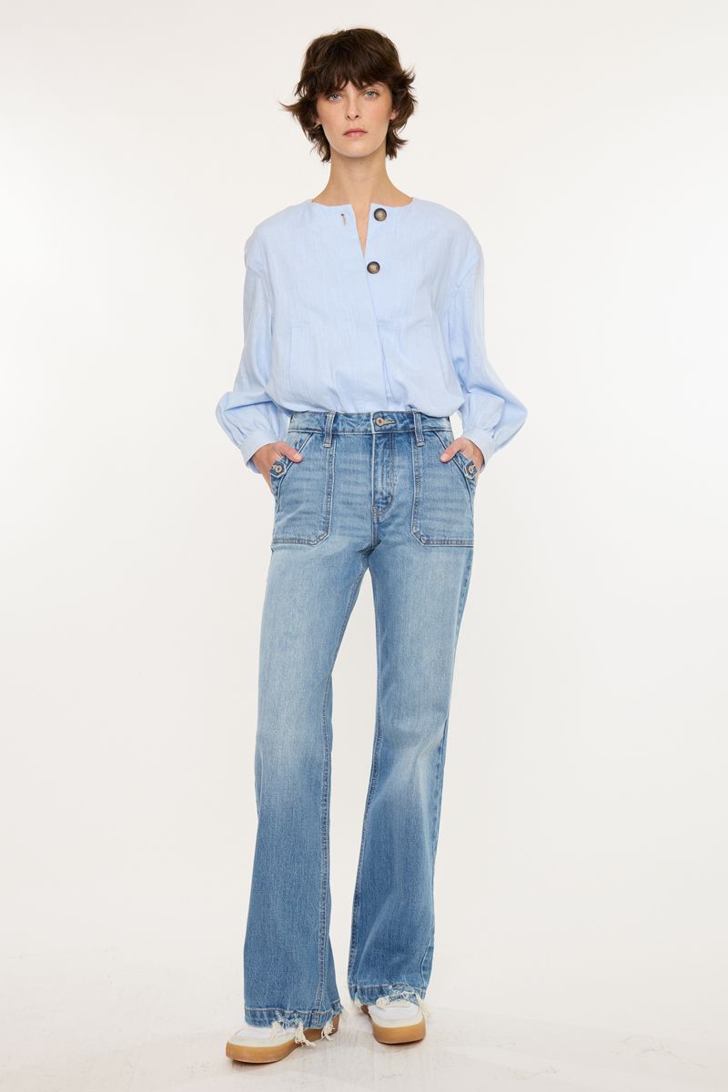 High Rise Patch Pocket Distress Hem Jeans | KanCan