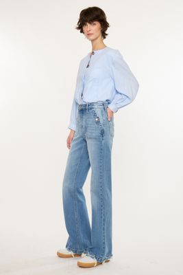 High Rise Patch Pocket Distress Hem Jeans | KanCan