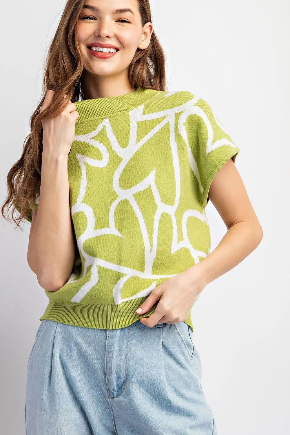 Heart Pattern Mock Neck Top