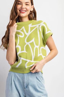 Heart Pattern Mock Neck Top