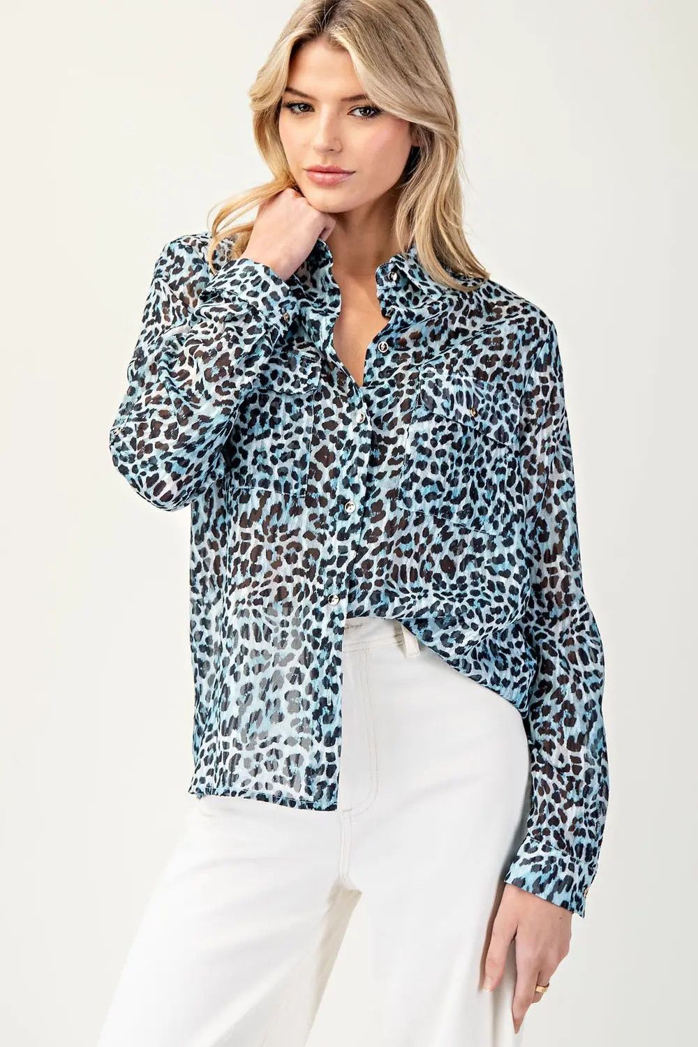 Sapphire Leopard Print Button Down Shirt