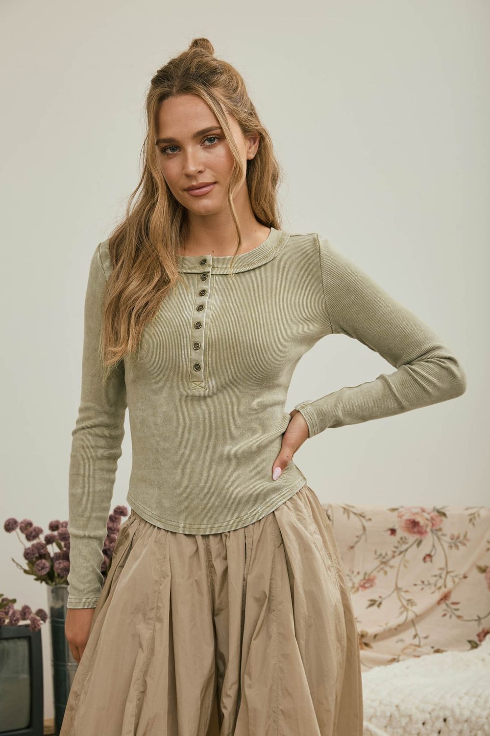 Mountain Escape Ribbed Henley Top