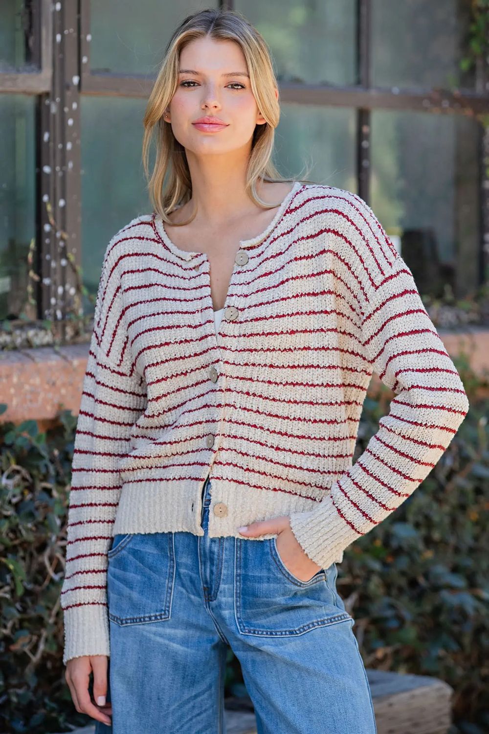 Striped Textured Knit Cardigan