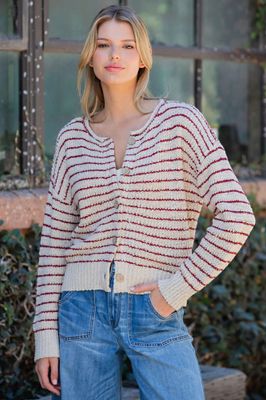 Striped Textured Knit Cardigan