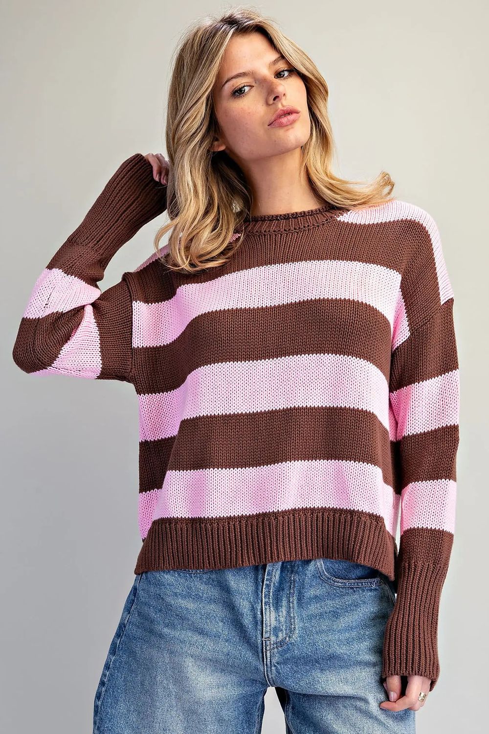 Striped Crew Neck Knit Sweater