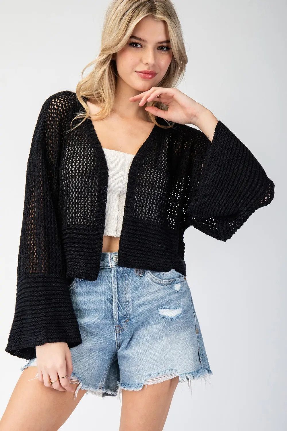 Eyelet Knit Crop Cardigan