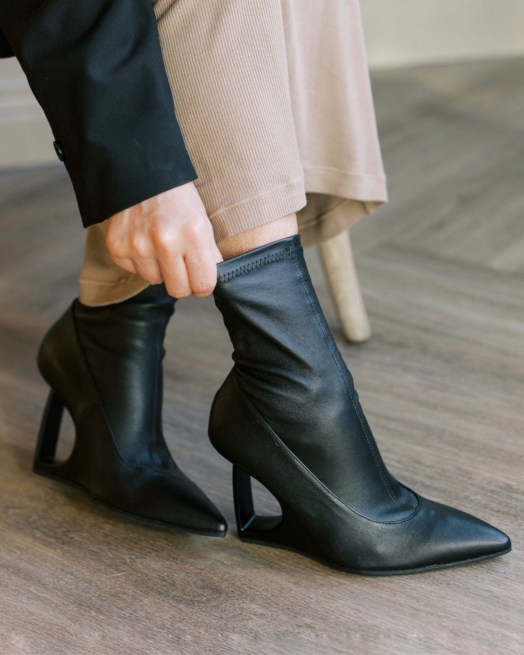 Black Open Heel Bootie