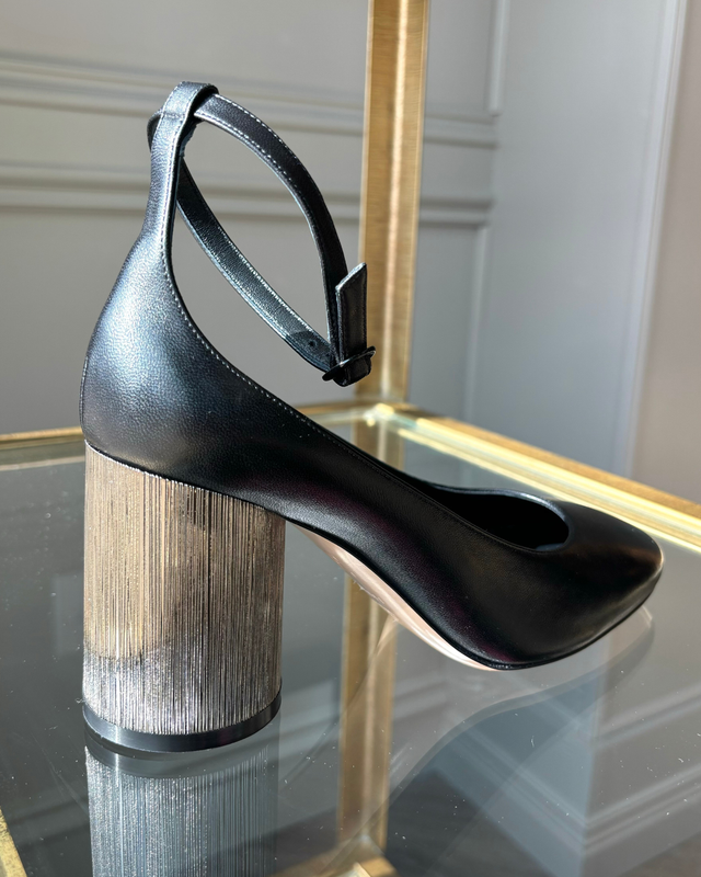 Minorca Nero Metallic Ankle Strap Heel