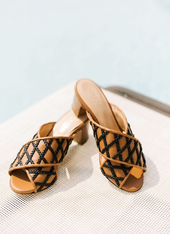 Vitello Cognac Criss Cross Sandal Heel F8210