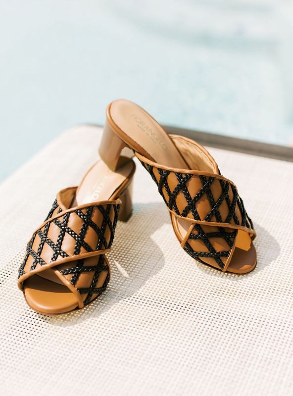 Vitello Cognac Criss Cross Sandal Heel F8210