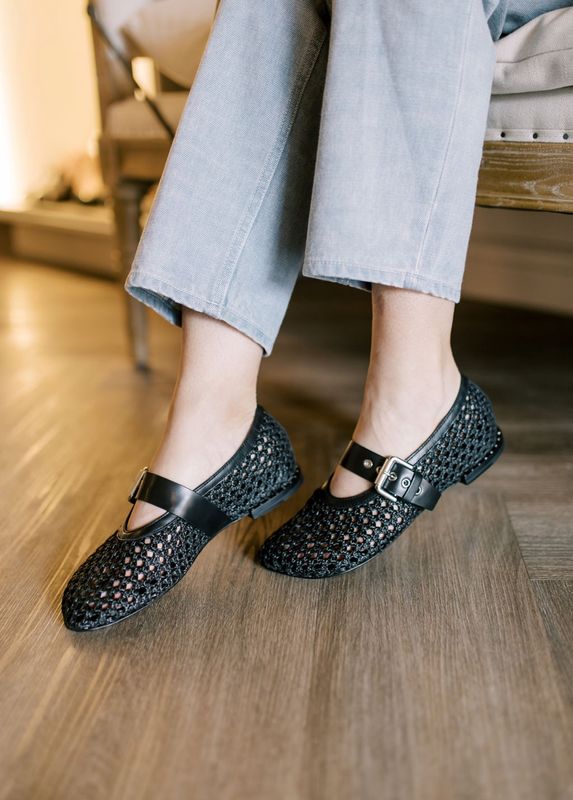 Nero Mesh Silver Buckle Flat