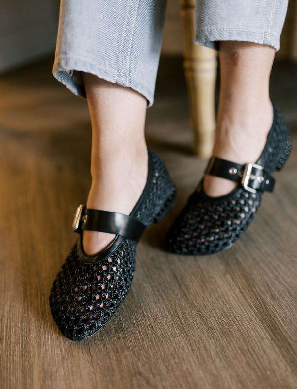 Nero Mesh Silver Buckle Flat