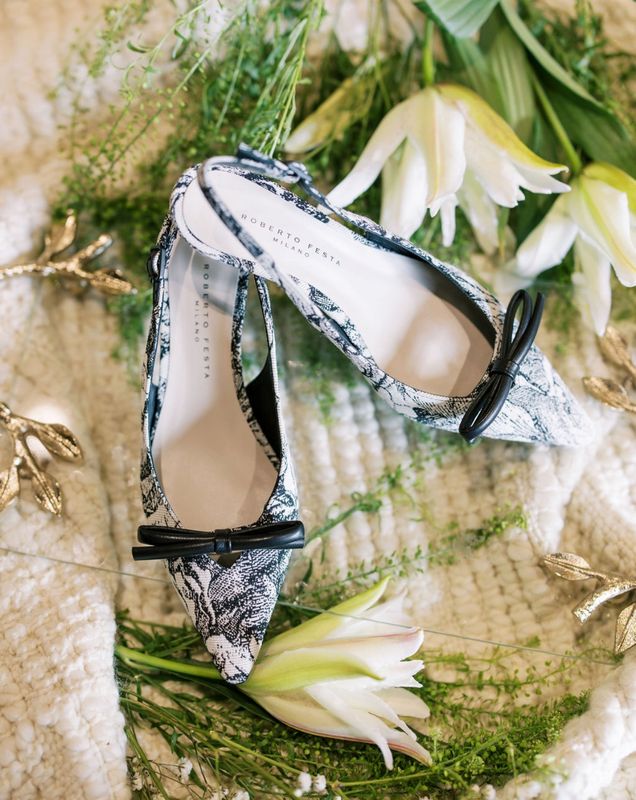 Senya Black and White Floral Slingback