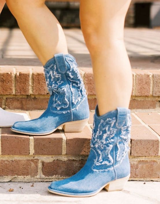 Sea Blue Denim Western Boot