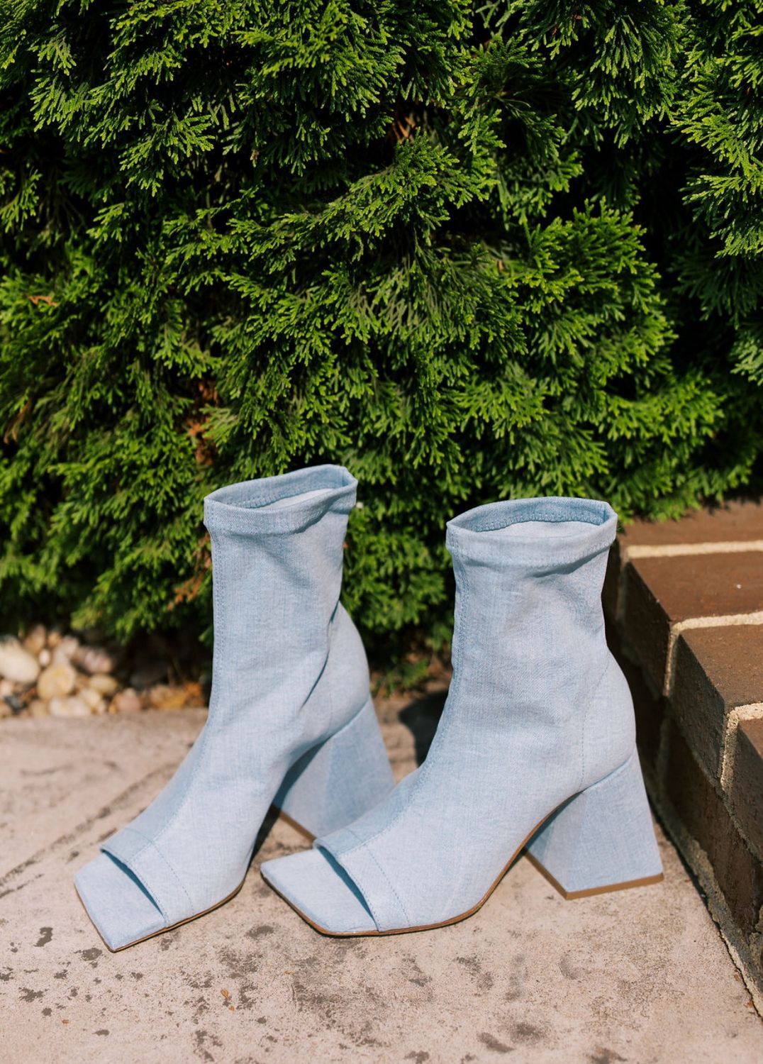Light Blue Denim Open Toe Bootie