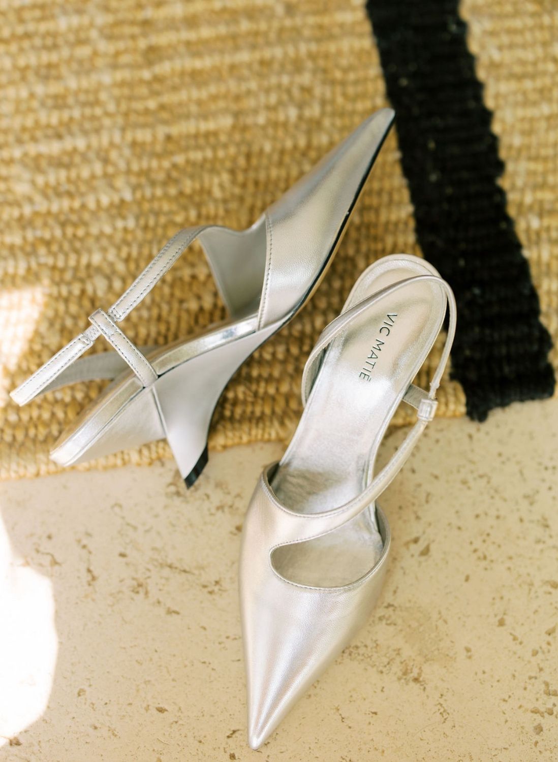 Metallic Silver Pointed Toe Wedge Heel