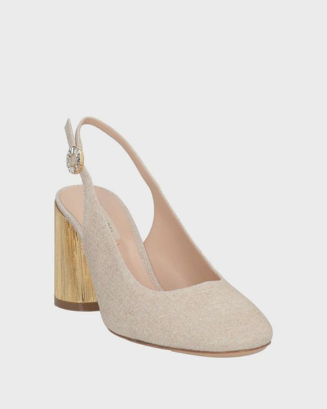 Linen and Gold Block Heel