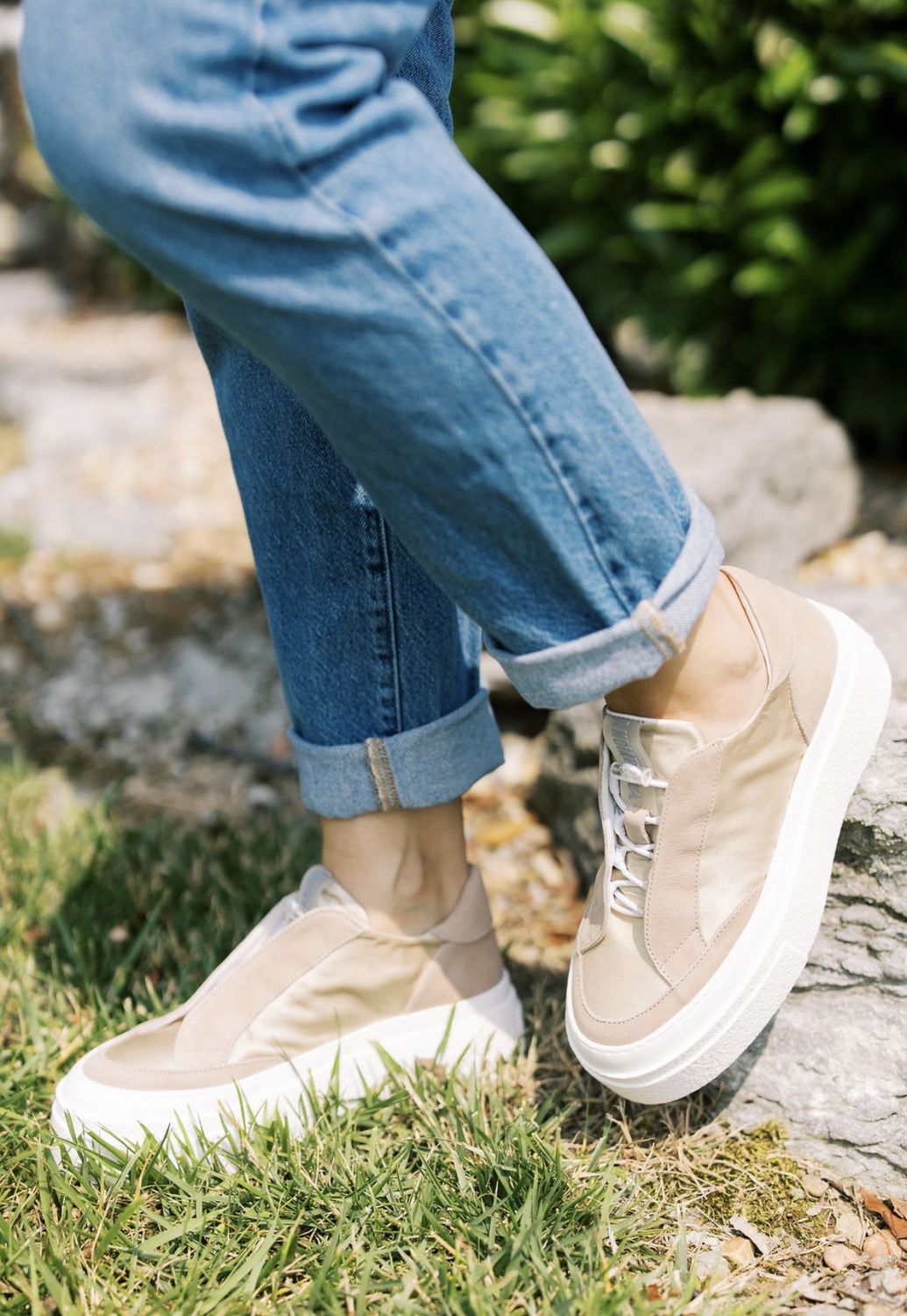 Ivory Taupe Satin Sneaker