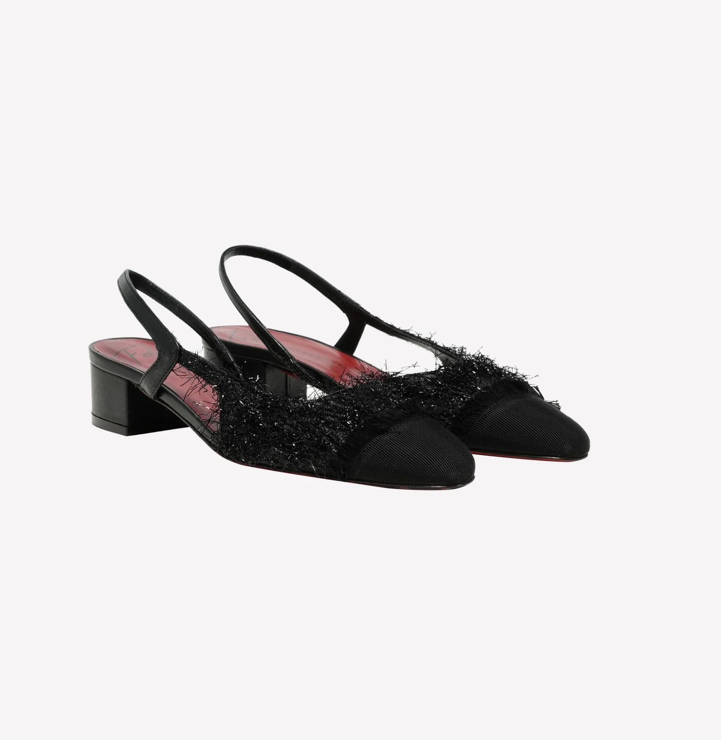 Acanto Nero Fuzzy Slingback Block Heel