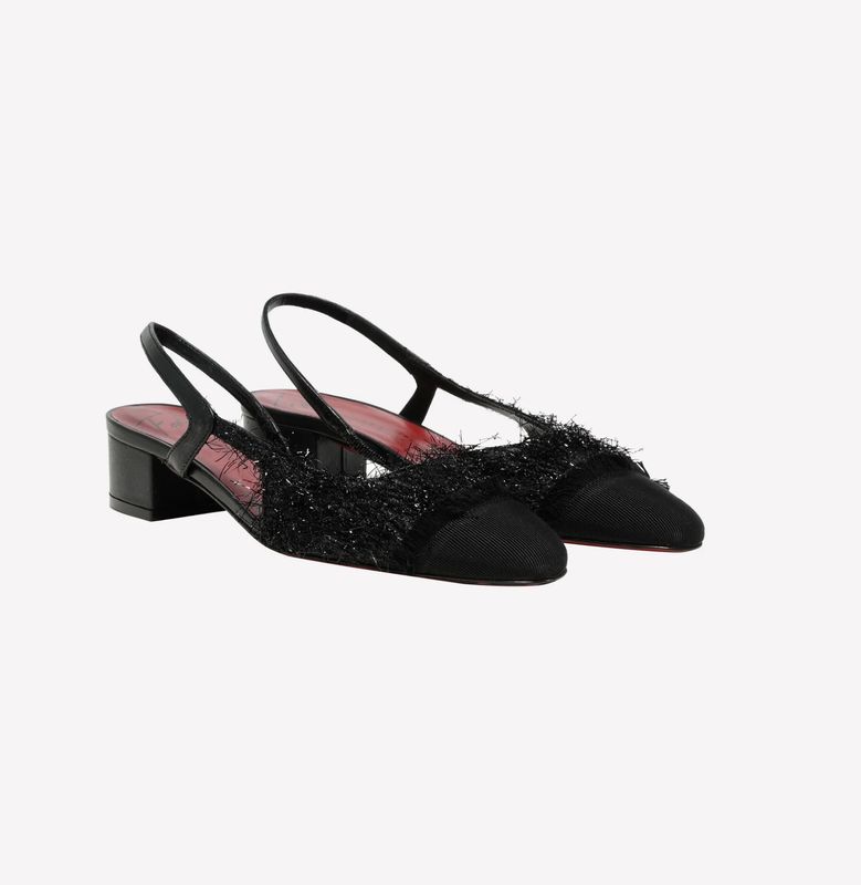 Acanto Nero Fuzzy Slingback Block Heel