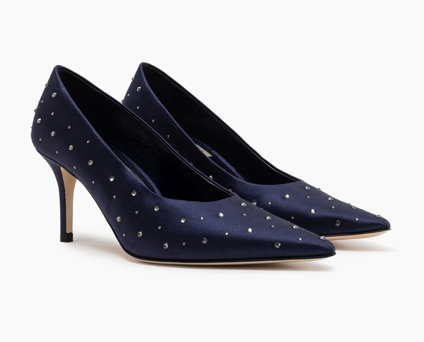 Sanremo Satin Navy and Crystal 75 Pump