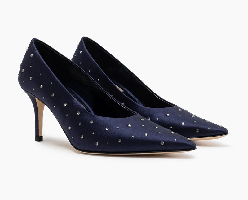 Sanremo Satin Navy and Crystal 75 Pump