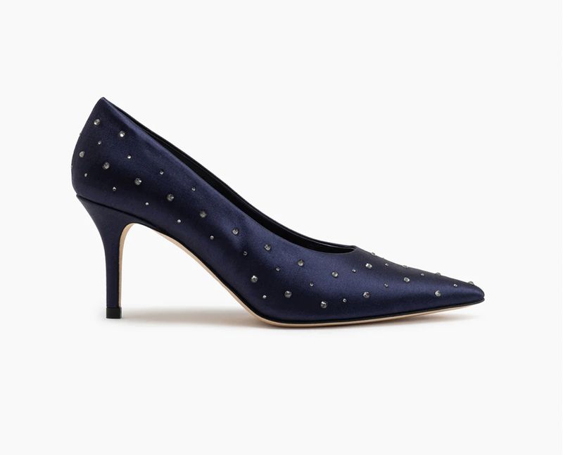Sanremo Satin Navy and Crystal 75 Pump