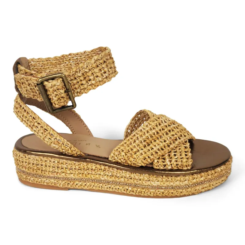 Rafia Radica Platform Ankle Strap