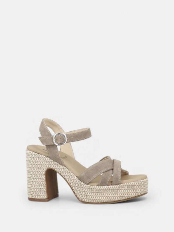 Taupe Suede Rafia Platform Heeled Sandal
