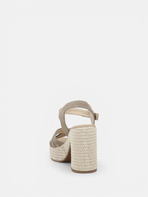 Taupe Suede Rafia Platform Heeled Sandal