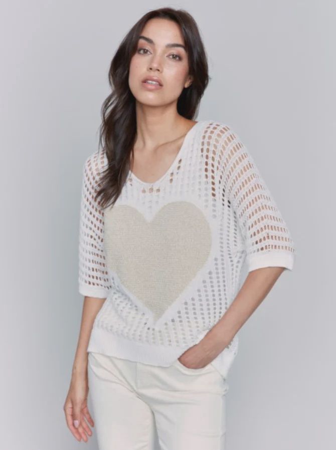 Fishnet V Neck Heart Top