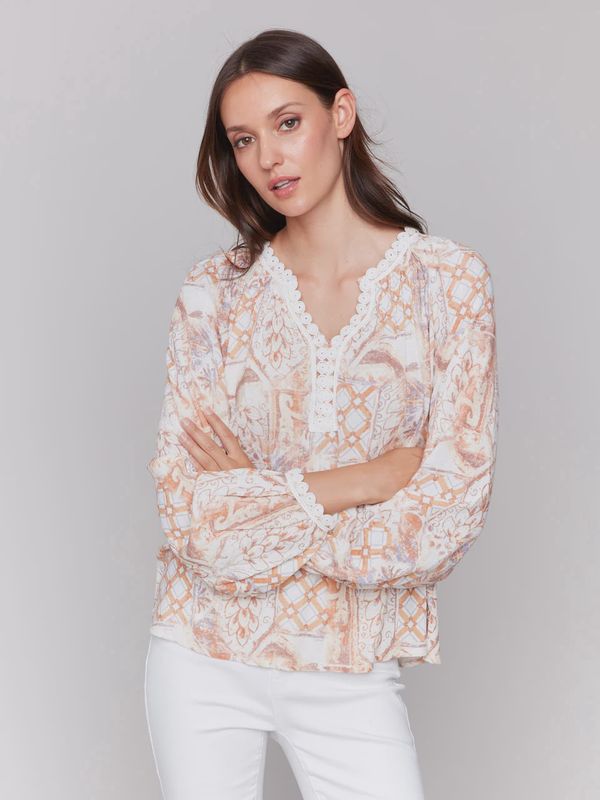 Printed L/S Raglan Blouse